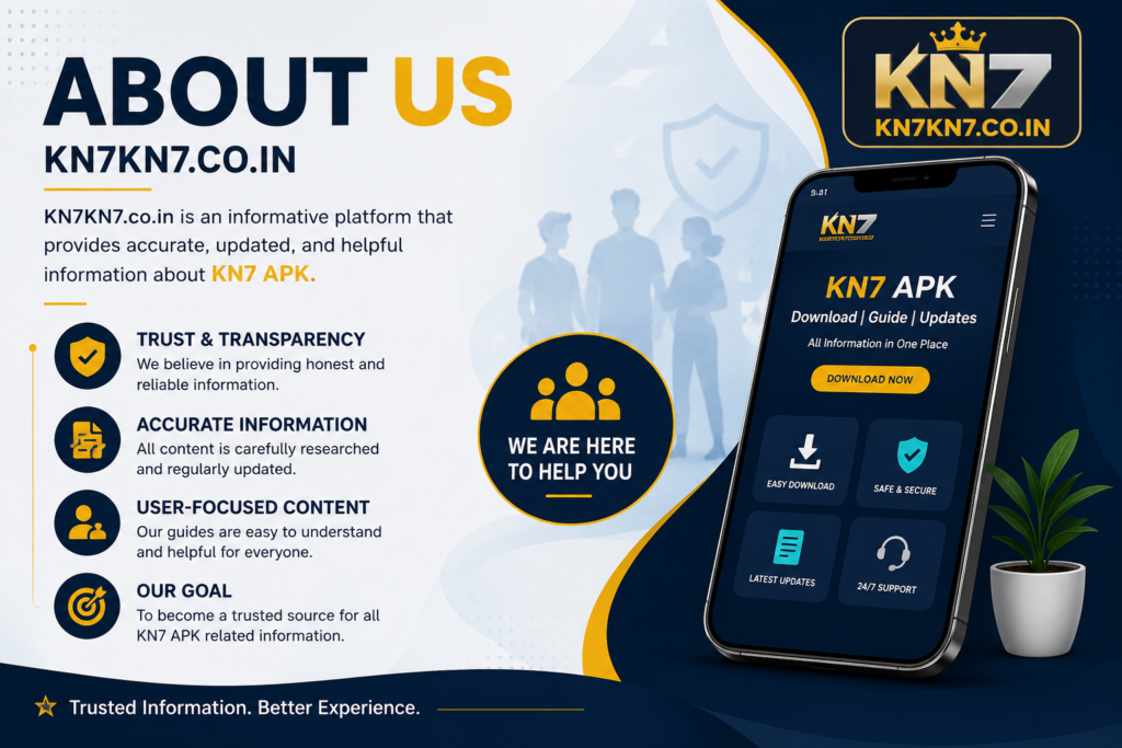 About Us page banner featuring KN7 APK information, trusted guides, platform updates, and user resources