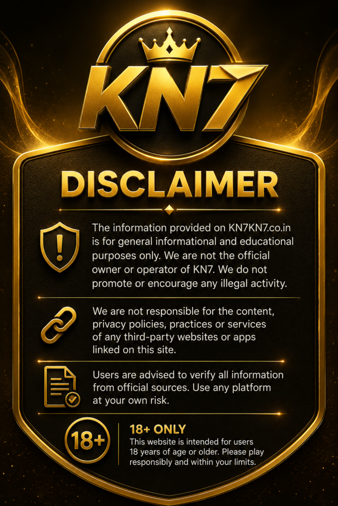 KN7 Login disclaimer banner with legal notice, user responsibility, website disclaimer, and important information